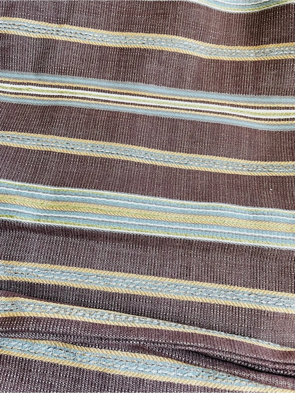 Striped Textured Upholstery Cotton Fabric Odd Shape Brown Blue Cream 1y x 54